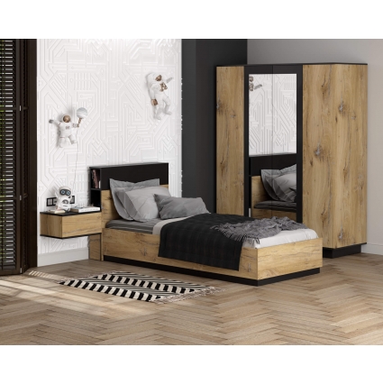 Набор мебели для спальни Quartz-17 Ш3066 В2000 Г2216 (Дуб Нокс/ Черный)