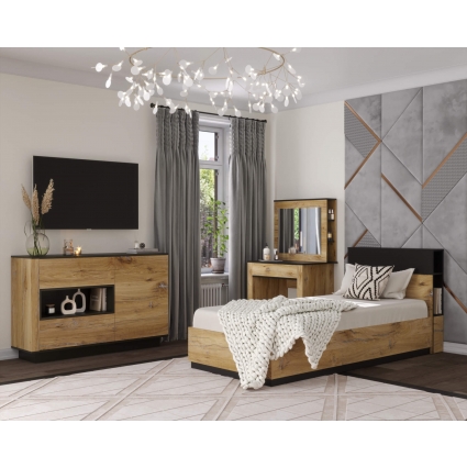Набор мебели для спальни Quartz-18 Ш3166 В1446 Г2216 (Дуб Нокс/ Черный)