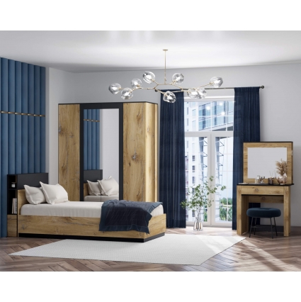 Набор мебели для спальни Quartz-19 Ш3366 В2000 Г2216 (Дуб Нокс/ Черный)