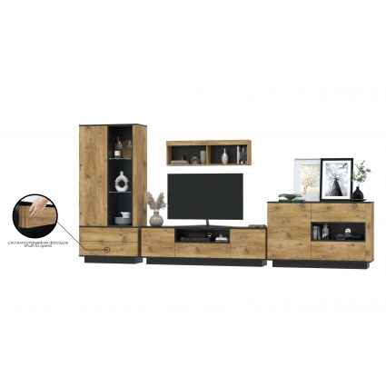 Набор мебели для гостиной Quartz-2 Ш4100 В2000 Г396 (Дуб Нокс/ Черный)