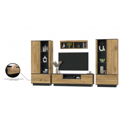 Набор мебели для гостиной Quartz-3 Ш3600 В2000 Г396 (Дуб Нокс/ Черный)