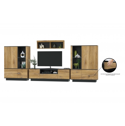 Набор мебели для гостиной Quartz-5 Ш4000 В2000 Г396 (Дуб Нокс/ Черный)