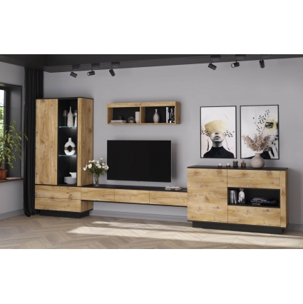 Набор мебели для гостиной Quartz-8 Ш4104 В2000 Г396 (Дуб Нокс/ Черный)