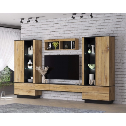 Набор мебели для гостиной Quartz-9 Ш3604 В2000 Г396 (Дуб Нокс/ Черный)