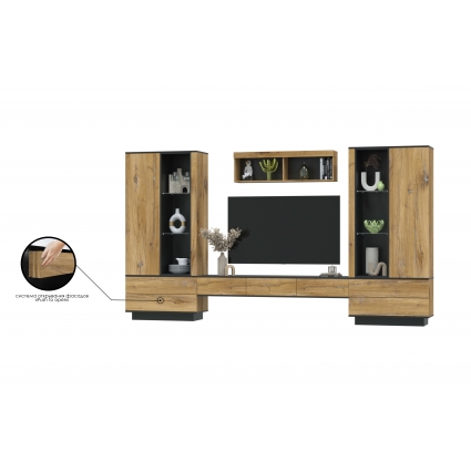 Набор мебели для гостиной Quartz-9 Ш3604 В2000 Г396 (Дуб Нокс/ Черный)