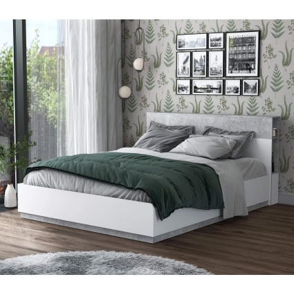 Кровать двуспальная с подъемным механизмом QZ-К160 (Белый платинум/ Бетон) Ш1666 В943 Г2216