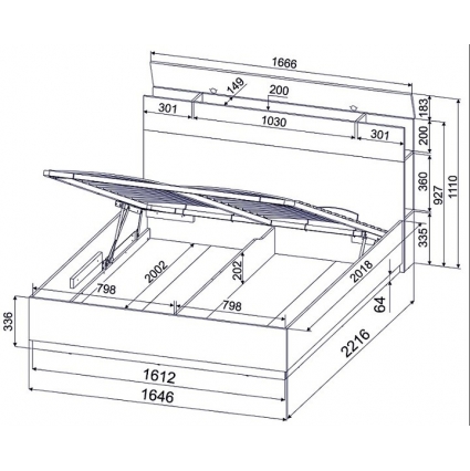 Кровать двуспальная с подъемным механизмом QZ-К160 (Белый платинум/ Бетон) Ш1666 В943 Г2216