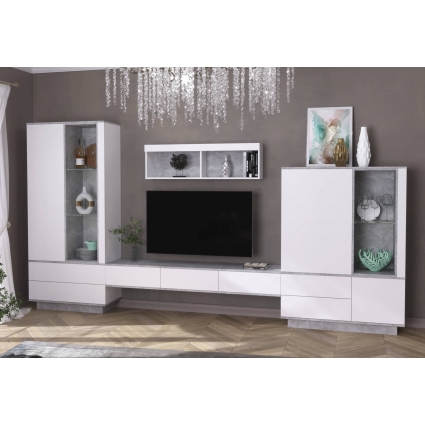 Набор мебели для гостиной Quartz-7 Ш3804 В2000 Г396 (Белый Платинум/ Бетон)