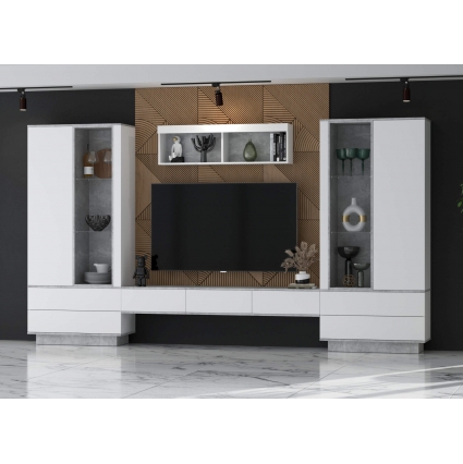 Набор мебели для гостиной Quartz-9 Ш3604 В2000 Г396 (Белый Платинум/ Бетон)