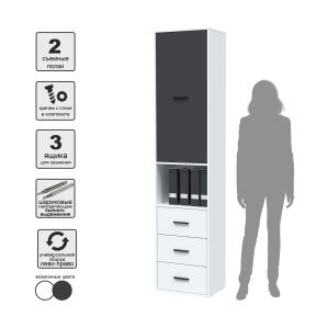 Шкаф Skill-24-1 (Белый/ Антрацит фасад) Ш509 В2217 Г355 Шкаф Skill-24-1 (Белый/ Антрацит фасад) Ш509 В2217 Г355