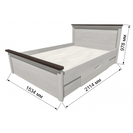 Кровать двуспальная с ящиками ТР-К140 Ш1534 В978 Г2114 (Вудлайн кремовый/ Венге)