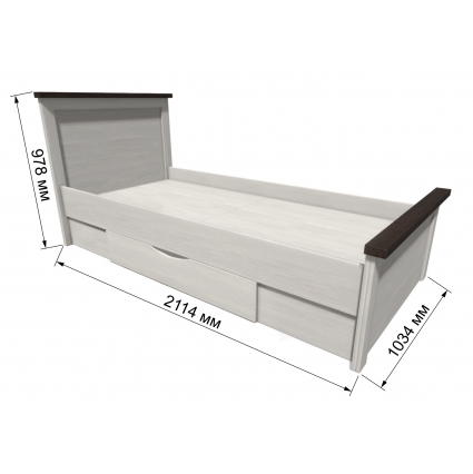 Кровать односпальная с ящиками ТР-К90 Ш1034 В978 Г2114 (Вудлайн кремовый/ Венге)