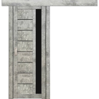 Дверь межкомнатная раздвижная Амати 04 (Бетон светлый/ Черное стекло)