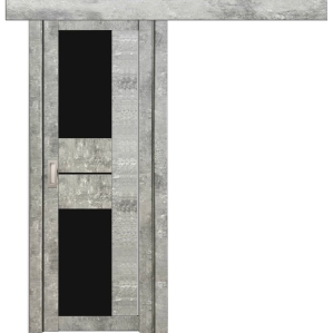 Дверь межкомнатная раздвижная Амати 22 (Бетон светлый/ Черное стекло)