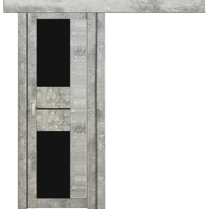 Дверь межкомнатная раздвижная Амати 22 (Бетон светлый/ Черное стекло)