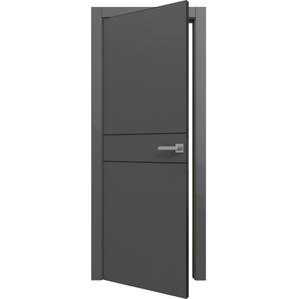 Дверь межкомнатная PRIME Line 2 ПЭТ G (Graphite Silk/ Черный молдинг) кромка ABS