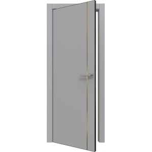 Дверь межкомнатная PRIME Line 1 ПЭТ (Grey Silk/ Золотой молдинг) кромка ABS
