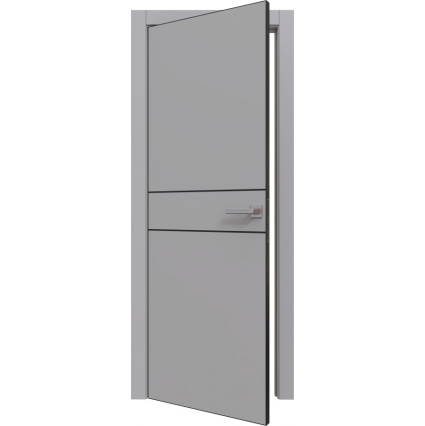 Дверь межкомнатная PRIME Line 2 ПЭТ (Grey Silk/ Черный молдинг) кромка ABS