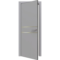 Дверь межкомнатная PRIME Line 2 ПЭТ (Grey Silk/ Золотой молдинг) кромка ABS