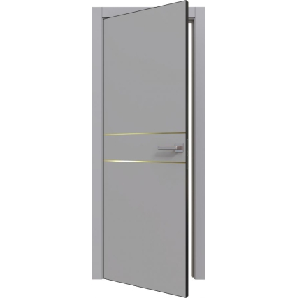 Дверь межкомнатная PRIME Line 2 ПЭТ (Grey Silk/ Золотой молдинг) кромка ABS Дверь межкомнатная PRIME Line 2 ПЭТ (Grey Silk/ Золотой молдинг) кромка ABS