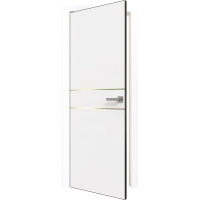Дверь межкомнатная PRIME Line 2 ПЭТ (White Silk/ Золотой молдинг) кромка ABS