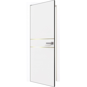 Дверь межкомнатная PRIME Line 2 ПЭТ (White Silk/ Золотой молдинг) кромка ABS