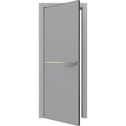 Дверь межкомнатная PRIME Line 3 ПЭТ (Grey Silk/ Золотой молдинг) кромка ABS Дверь межкомнатная PRIME Line 3 ПЭТ (Grey Silk/ Золотой молдинг) кромка ABS