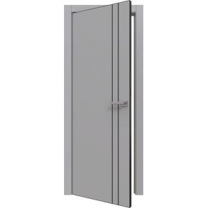 Дверь межкомнатная PRIME Line 4 ПЭТ (Grey Silk/ Черный молдинг) кромка ABS