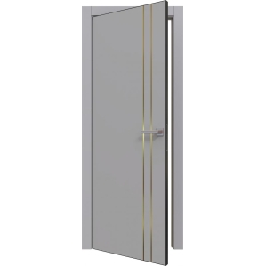 Дверь межкомнатная PRIME Line 4 ПЭТ (Grey Silk/ Золотой молдинг) кромка ABS