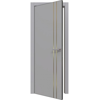 Дверь межкомнатная PRIME Line 4 ПЭТ (Grey Silk/ Золотой молдинг) кромка ABS