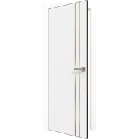 Дверь межкомнатная PRIME Line 4 ПЭТ (White Silk/ Золотой молдинг) кромка ABS