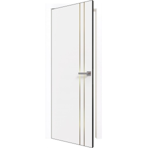Дверь межкомнатная PRIME Line 4 ПЭТ (White Silk/ Золотой молдинг) кромка ABS
