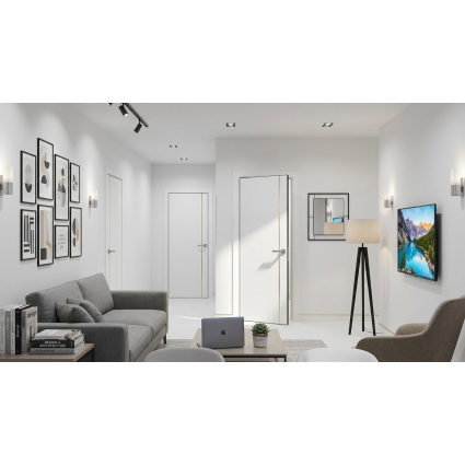 Дверь межкомнатная PRIME Line 1 ПЭТ (White Silk/ Золотой молдинг) кромка ABS Дверь межкомнатная PRIME Line 1 ПЭТ (White Silk/ Золотой молдинг) кромка ABS