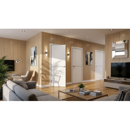 Дверь межкомнатная PRIME Line 3 ПЭТ (White Silk/ Черный молдинг) кромка ABS Дверь межкомнатная PRIME Line 3 ПЭТ (White Silk/ Черный молдинг) кромка ABS
