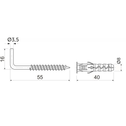 Дюбель распорный с прямым крюком 8х40 (код 67723) Дюбель распорный с прямым крюком 8х40 (код 67723)