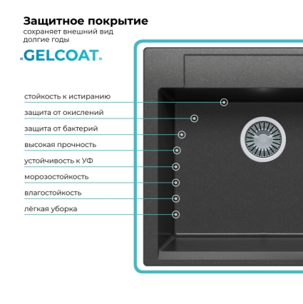 Мойка кухонная POLYGRAN ARGO 560 (черный №16)