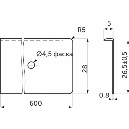Планка торцевая к столешнице 26мм Правая (код 22536) Планка торцевая к столешнице 26мм Правая (код 22536)