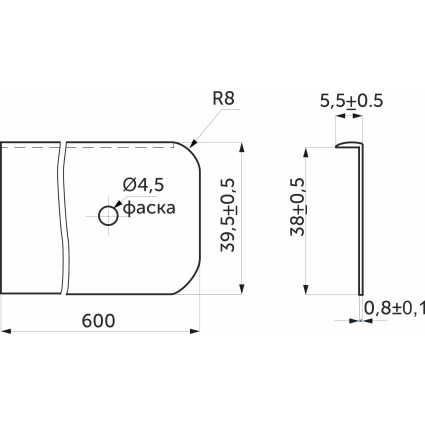 Планка торцевая к столешнице 38мм Правая (код 22532) Планка торцевая к столешнице 38мм Правая (код 22532)