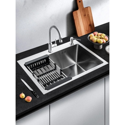 Мойка для кухни стальная 60х45 см КромРус, комплект 4 в 1 (Сатин)