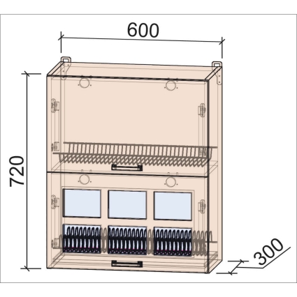 Шкаф верхний под сушку Деко Soft-touch ВШС60-720-2дг(1ст) (Белый)