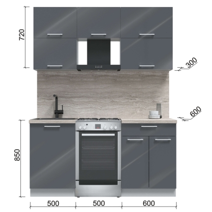 Готовая кухня ГЛОСС 50-16 (Серый софт/ Серый софт)