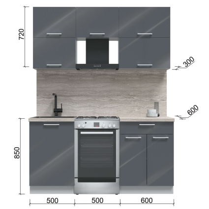 Готовая кухня ГЛОСС 50-16 (Графит софт/ Графит софт)