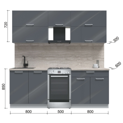 Готовая кухня ГЛОСС 50-21 (Пепел софт/ Керамика)