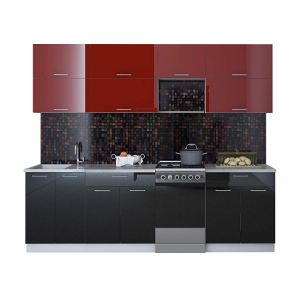 Готовая кухня ГЛОСС 50-25 (Бордовый/ Черный)