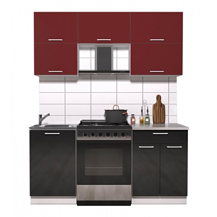 Готовая кухня ГЛОСС 60-17 (Бордовый/ Черный)
