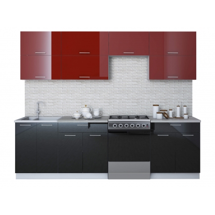 Готовая кухня ГЛОСС 60-26 (Бордовый/ Черный)