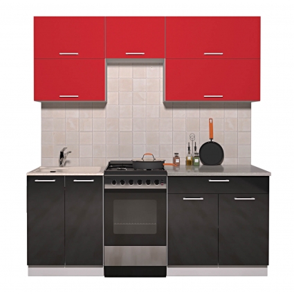 Готовая кухня ГЛОСС 50-19 (Красный/ Черный)