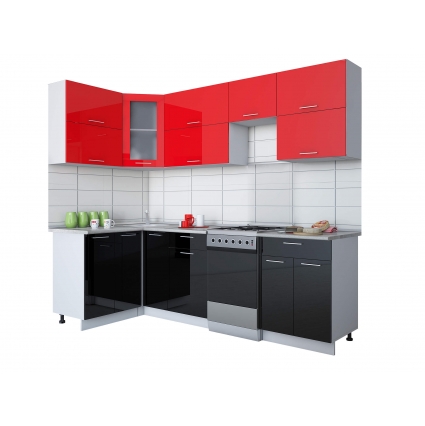 Готовая кухня Мила ГЛОСС 50-12х25 (Красный/ Черный)