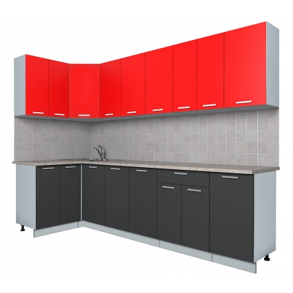 Готовая кухня Лайт 1,2x2,8 (Красный/ Антрацит)