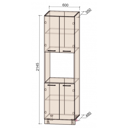 Шкаф пенал комбинированный Лайт №5 60х215 см (Бетон/ Бетон)